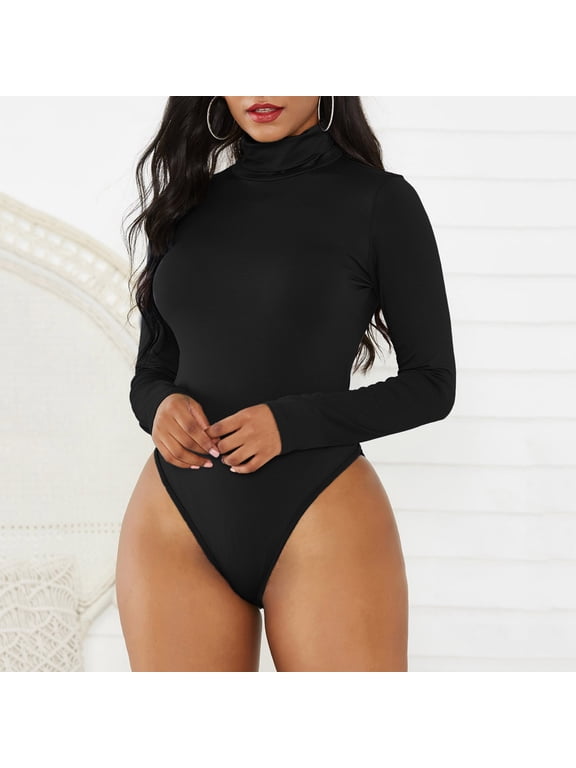 Womens Turtleneck Bodycon Short Jumpsuits Bodysuits Tummy Control Seamless Long Sleeve One Piece Rompers Outfits for Yoga Sports Workout