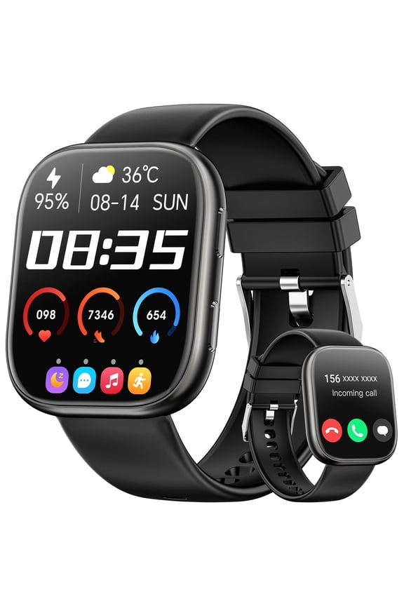 Smart Watch Fits for Android & iPhone, 1.85 inch Fitness Tracker, Men Womens Smartwatch with Make/Answer Calls/Message Reminder/100+ Sports Models, IP68 Waterproof Pedometer Watch, Perfect Gift, Blac