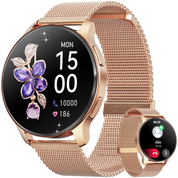 Smart Watch for Women, Fitness Tracker with Answer/Make Calls, 1.32" Touchscreen, 100 Sport Modes, IP68 Waterproof Smartwatch for Android and Iphone, Gold