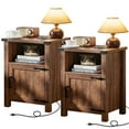 thumbnail image 1 of Joaxswe 18" Farmhouse Nightstand with Charging Station Set of 2, Open Shelf Bedside Table for Bedroom, Brown, 1 of 8