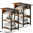thumbnail image 1 of Joaxswe 2 Pack End Table 4 Layers with Storage Shelf and Build-In Fast Charging Station with USB Ports Bedside Table in Rustic Wood - Brown, 1 of 8