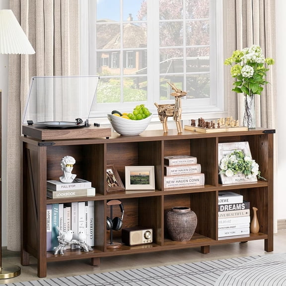 Joaxswe 2-tier Open Bookcase 8-Cube Floor Standing Storage Shelves Display Cabinet, Rustic Brown