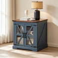 thumbnail image 1 of Joaxswe 24" Side Table with Charging Station, Farmhouse End Table with Glass Barn Door & Adjustable Storage Shelf, Nightstand for Bedroom, Navy Blue, 1 of 7
