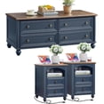 thumbnail image 1 of Joaxswe 3-Piece Coffee Table Set for Living Room, Side Table Set with Charging Station, Includes 1 Coffee Table and 2 End Tables, Navy Blue, 1 of 9