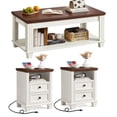 thumbnail image 1 of Joaxswe 3 Pieces Table Set for Living Room, Farmhouse Coffee Table & 2 Side Tables with Charging Station, Rustic Furniture Set, White, 1 of 10