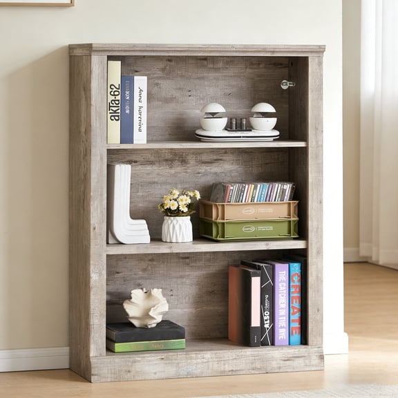 Joaxswe 3 Shelf Bookcase, 43 Inch Tall Floor Standing Open Bookshelf for Home Office and Living Room, Grey