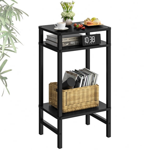 Joaxswe 3 Tiers Accent Table, Square Side Table with Storage Shelf, 100lb Capacity, Sturdy End Table for Apartment, Dorm, Home Office, Black