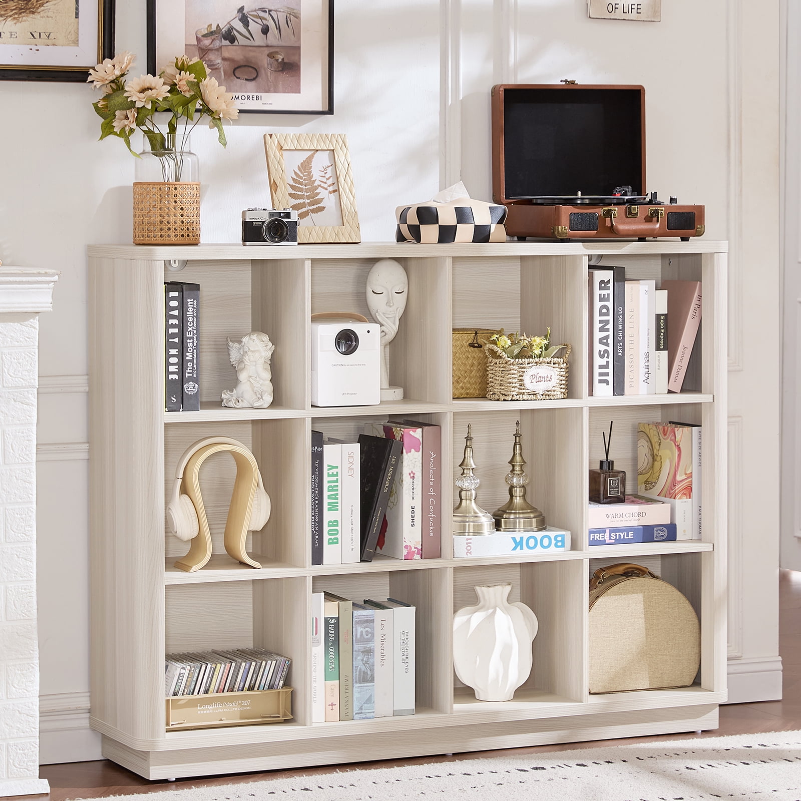 Joaxswe 3-tier Bookshelf, 41 in Tall Bookshelf with 12 Open Display Shelves, Large Bookcase for Office Living Room, Grey White