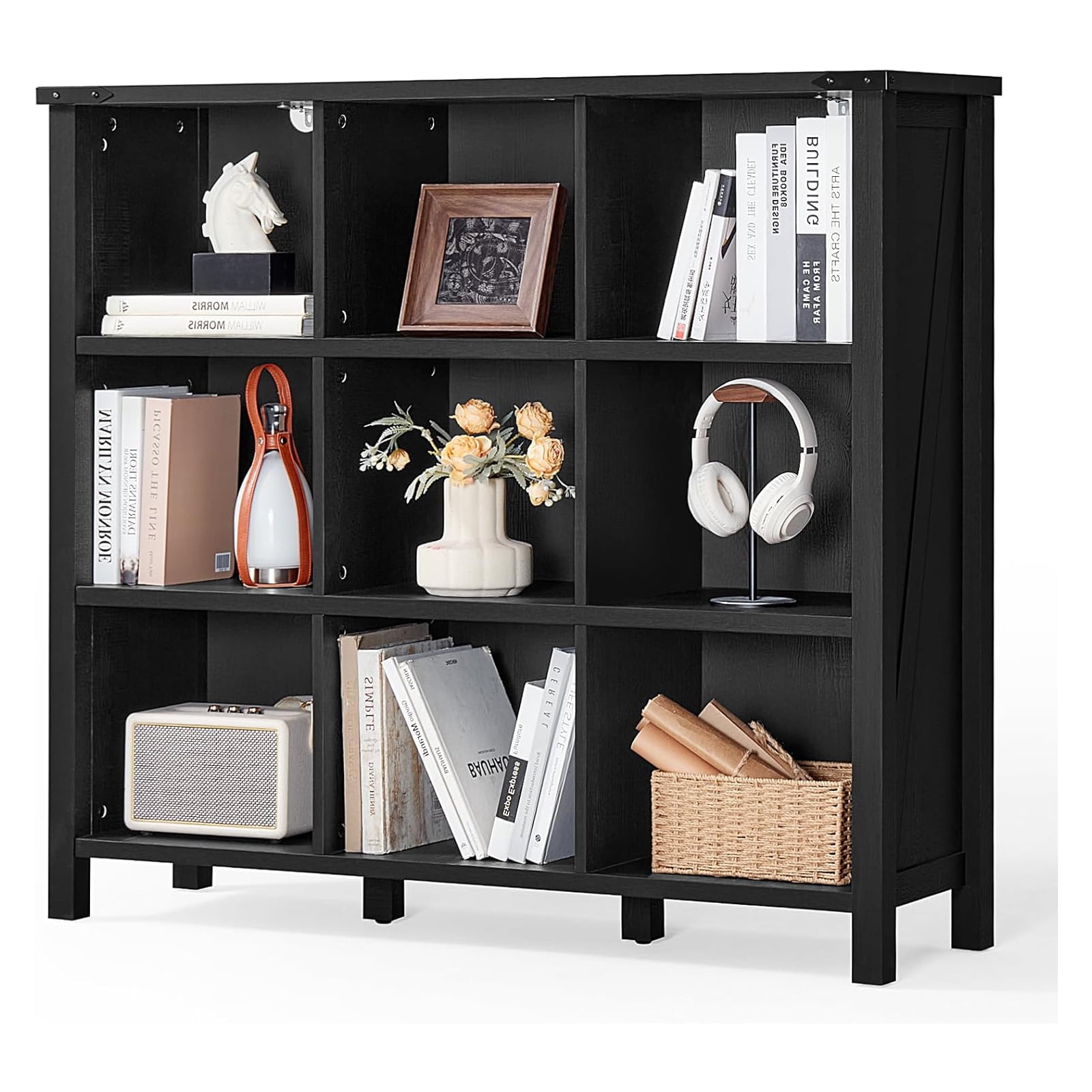 Joaxswe 3-tier Open Bookcase 9-Cube Bookshelf Storage Display Cabinet for Office Living Room, Black