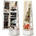 thumbnail image 1 of Joaxswe 360° Swivel Jewelry Cabinet with Full Length Mirror Modern Adult Accessory Armoire, Rustic White, 1 of 9