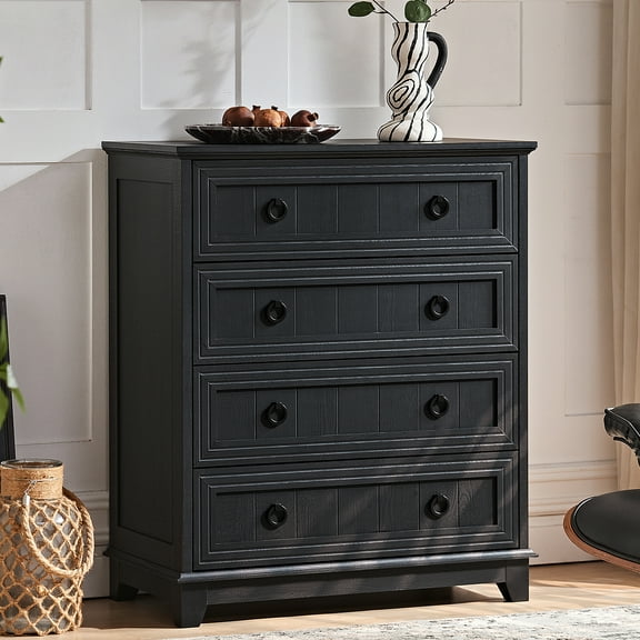 Joaxswe 4 Drawer Dresser for Bedroom, Black Tall Chest of Drawers Wood Storage Cabinet for Living Room, Hallway, Entryway, Guest Room