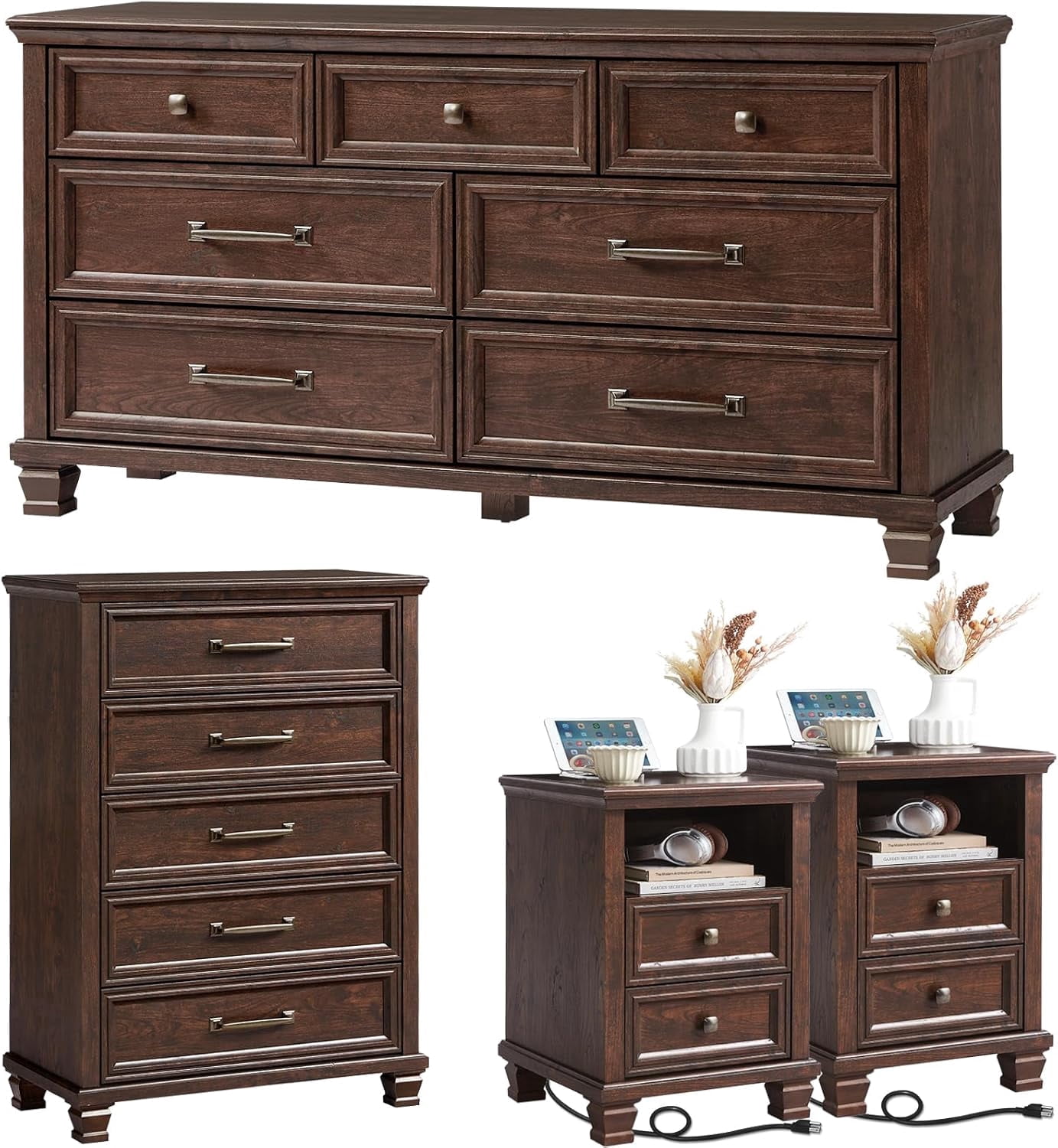 Joaxswe 4 Piece Bedroom Dresser Set, 6/7 Drawer Dresser and 2 Drawers ...