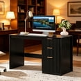 thumbnail image 1 of Joaxswe 48" Computer Desk with 3 Drawers, Fluted Wood Home Office Desk, Farmhouse PC Desk for Study, Bedroom, Black, 1 of 11