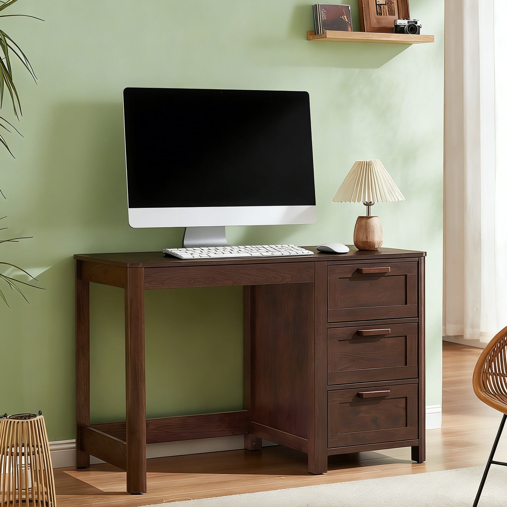 Joaxswe 48" Computer Desk with 3 Drawers, Wood Home Office Desk, Farmhouse PC Desk for Study, Bedroom, Walnut