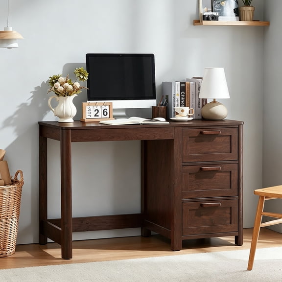 Joaxswe 48" Computer Desk with Drawers, Home Office Desk, Small Desk with Storage for Small Space, Walnut