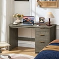thumbnail image 1 of Joaxswe 48" Executive Desk, Modern Home Office Desk with 3 Drawers & Cabinet, Fluted Computer Writing Desk for Study, Living Room, Bedroom, Grey, 1 of 12