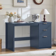 Joaxswe 48 Fluted Executive Desk, Modern Wood Home Office Desk with Storage Cabinet & File Drawer, Writing Study Computer Table for Work Study, Navy