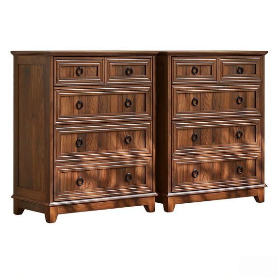 Joaxswe 5-Drawer Dresser Chest Tall Drawers Set of 2, Adult Wood Cabinet, Storage Organizer Closet for Living Room for Bedroom, Brown