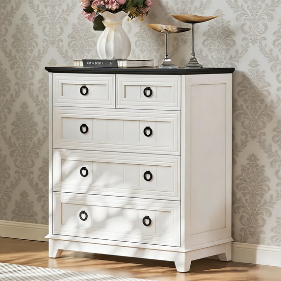 Joaxswe 5 Drawer Dresser for Bedroom, Adult Chest of Drawers Wood Storage Cabinet for Living Room, White