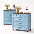 thumbnail image 1 of Joaxswe 5 Drawer Dresser for Bedroom Set of 2, Tall Farmhouse Wooden Chests for Entryway, Light Blue, 1 of 8