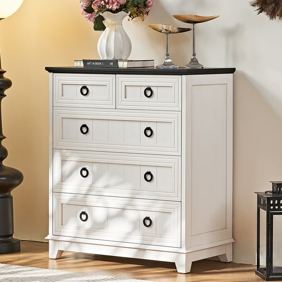 Joaxswe 5 Drawer White Bedroom Dresser, Farmhouse Vertical Dresser Drawers Wood Organizer for Living Room Entryway Small Spaces