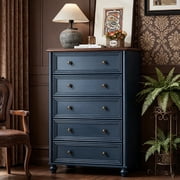 blue dresser walmart HIUU Tall Chest of Drawers for Bedroom,Blue 6 Drawer Dresser,Retro Dressers & chests of drawers with Shell Handles