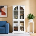 thumbnail image 1 of Joaxswe 5-Tier Bookcase with Glass Arched Door & Adjustable Shelves, Tall Display Cabinet for Living Room, Bedroom, Home Office, White, 1 of 9