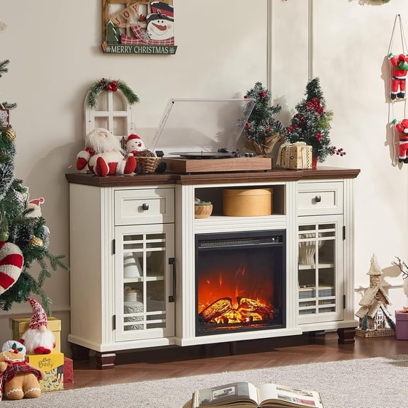 Joaxswe 52'' Fireplace TV Stand W/ 1465W Silent Electric Fireplace for TVs up to 60 inches, White TVs Cabinet for Living Room