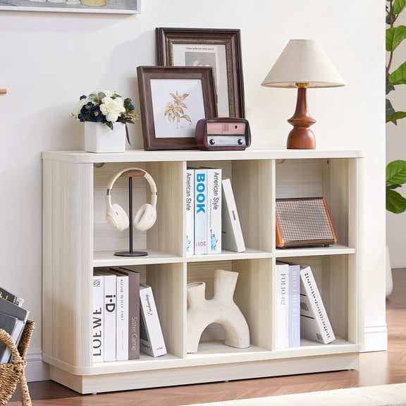 Joaxswe 6 Cube Storage Organizer with Thick Base, Modern Wood Bookshelf for Living Room, Bedroom, Office, Grey White