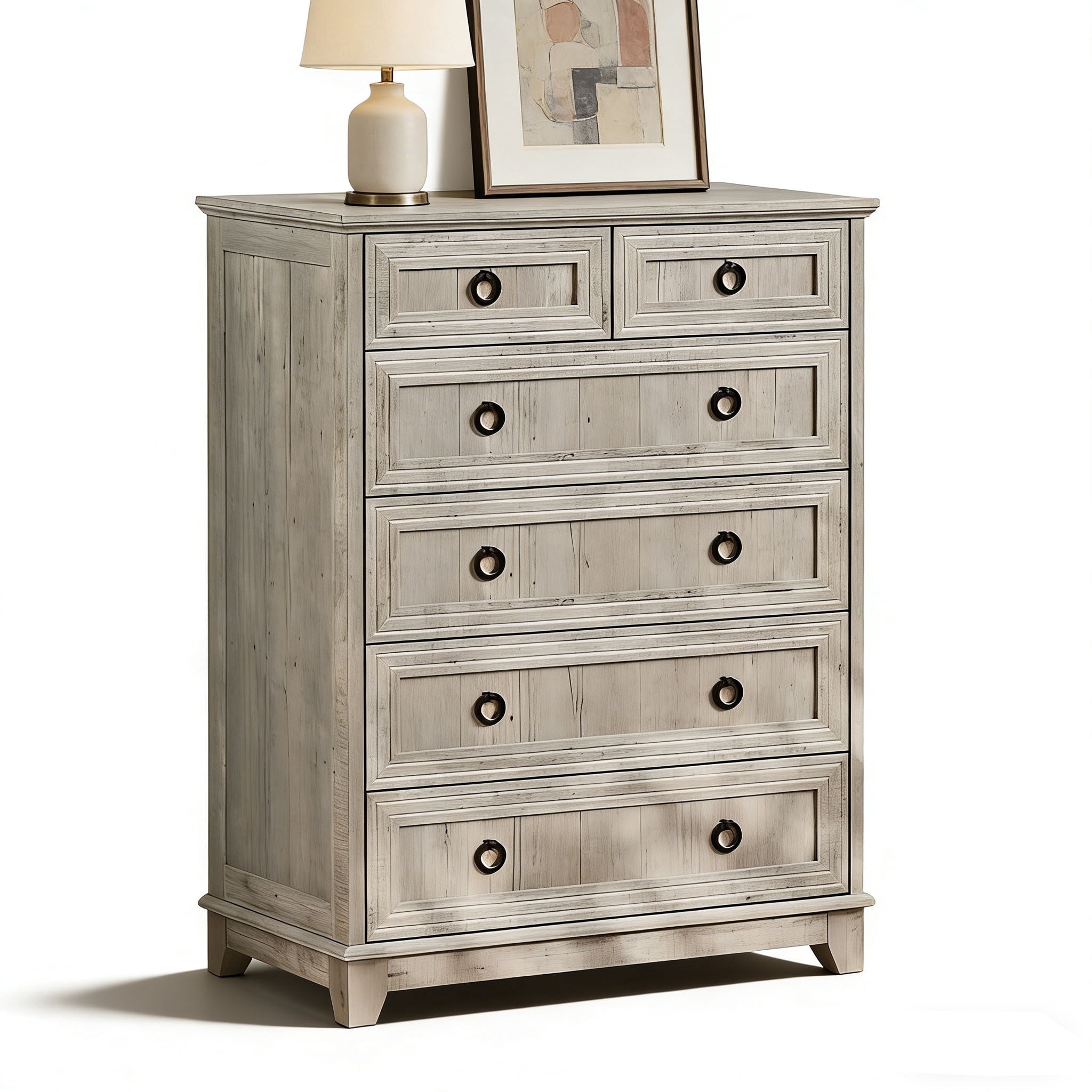 Joaxswe 6-Drawer Dresser Chest Tall Drawers Wood Cabinet for Bedroom, Hallway, Grey Oak