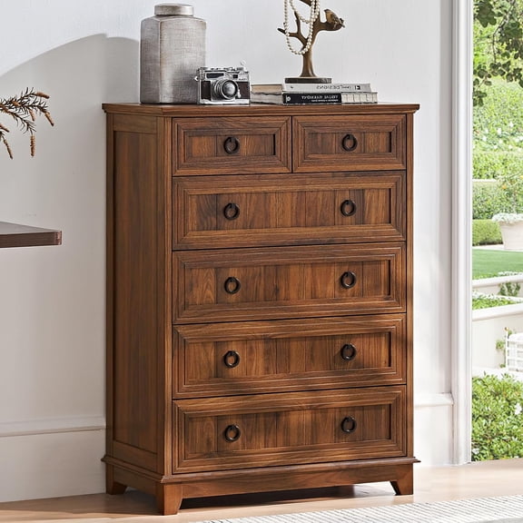 Joaxswe 6-Drawer Tall Dresser for Bedroom, Large Storage Cabinet, Rustic Storage Organizer Chest for Living Room, Hallway, Brown