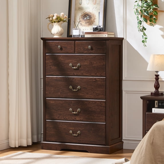 Joaxswe 6 Drawers Dresser Chests for Bedroom, Wood Chset of Drawers, Dressers Organizer for Bedroom, Living Room,Hallway, Walnut