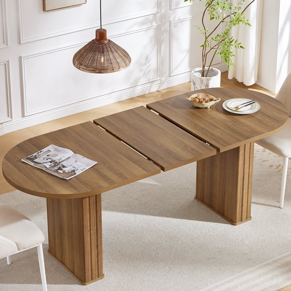 Joaxswe 63″–79″ Extendable Racetrack Dining Table for 6-8 People, Space Saving for Restaurant, Conference, Rustic Brown