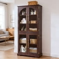 thumbnail image 1 of Joaxswe 72" Tall Bookshelf, Display Cabinet with Arched Glass Door, Bookcase Storage Pantry with Adjustable Shelves for Living Room, Office, Walnut, 1 of 9