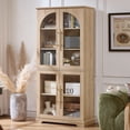 thumbnail image 1 of Joaxswe 72" Tall Storage Display Bookshelf, Arched Pantry Cabinet with Arched Glass Doors for Home Office, Dining Room, Natural Oak, 1 of 9