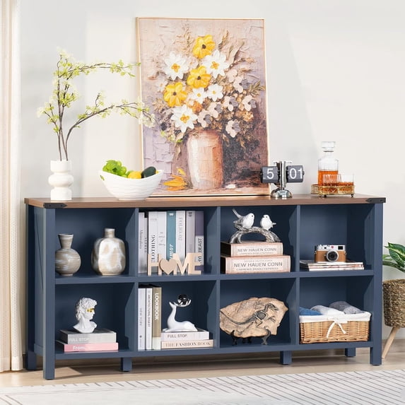 Joaxswe 8 Cube 2-Tier Open Wooden Bookshelf Toy Storage Organizer, Blue Console Closet Bookshelf, Hallway TV Stand for Entryway
