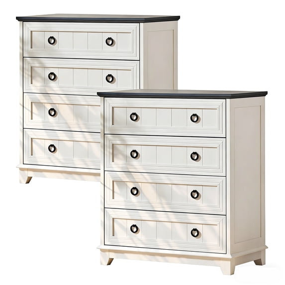 Joaxswe Adult White Dresser for Bedroom, Chests of Drawers Set of 2, 4 Drawer Dresser for Closet, Living Room,Entryway