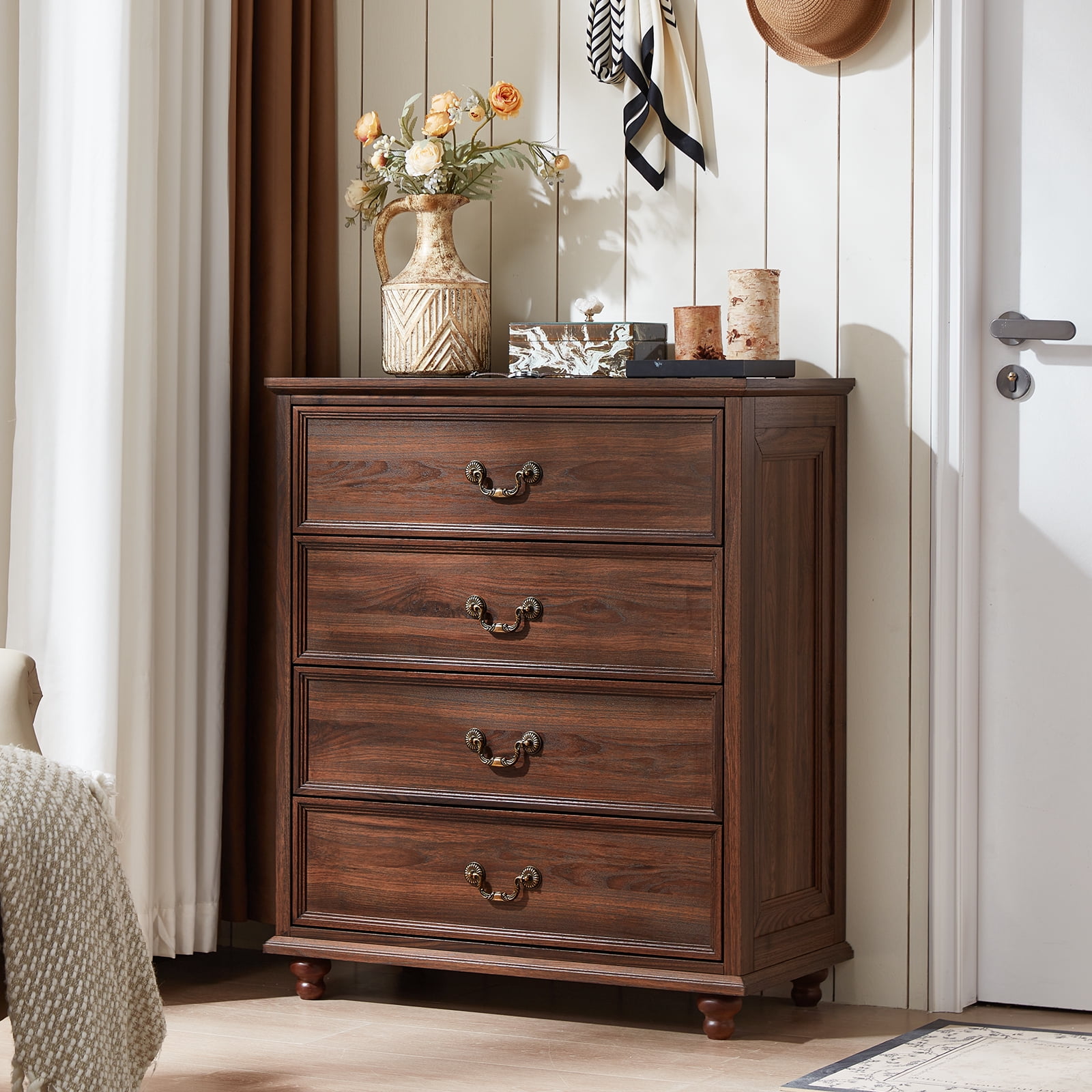 Joaxswe Brown Dresser for Bedroom, Adult Chests of Drawers, 4 Drawer Dresser for Closet, Living Room, Entryway