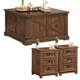 thumbnail image 1 of Joaxswe Coffee Table Set, Coffee Table & Two Bedside Table, Modern 3-Piece Living Room Nightstand Table Set, Brown, 1 of 10