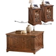 thumbnail image 1 of Joaxswe Coffee Table Set of 3, Square Flip Coffee Table with Power Outlets, Farmhouse Coffee Table w/Large Hidden Storage, Side Table for Hall, Brown, 1 of 8