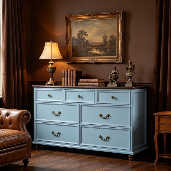 Joaxswe Farmhouse 7 Drawers Dressers for Bedroom Wood Dresser & Chest of Drawers, Light Blue