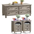 thumbnail image 1 of Joaxswe Farmhouse Coffee Table Set of 3, Wooden Living Room Center Table & 2 Nightstands with USB Ports, 3 Pieces Tea Table Set for Home, Office, Grey, 1 of 9