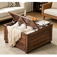 thumbnail image 1 of Joaxswe Farmhouse Coffee Table with Hidden Storage, 59 Gal Square Center Table, Flip-Top Lids, Wooden Gourd Feet, Brown, 1 of 8