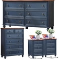 thumbnail image 1 of Joaxswe Farmhouse Dresser and Nightstand with Charging Station, Adult 6 Drawer Dresser for Bedroom, 4 Piece Bedroom Dresser Set for Living Room, Blue, 1 of 9