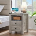 thumbnail image 1 of Joaxswe Farmhouse Nightstand with Charging Station, Rustic Bedside Table with Drawers for Bedroom, Vintage End Table with Open Shelf for Living Room, Grey, 1 of 8