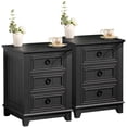 thumbnail image 1 of Joaxswe Farmhouse Nightstand with Charging Station Set of 2, End Table with 3 Drawers for Living Room, Adult Side Table, Black, 1 of 9