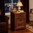 thumbnail image 1 of Joaxswe Farmhouse Side Table with Charging Station, 3 Drawer Nightstand for Bedroom, Adult Bed Side Table Cabinet, Brown, 1 of 8