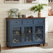 Joaxswe Farmhouse Sideboard Buffet with Pattern Glass Doors, Accent Cabinet Console Table TV Stand, Blue