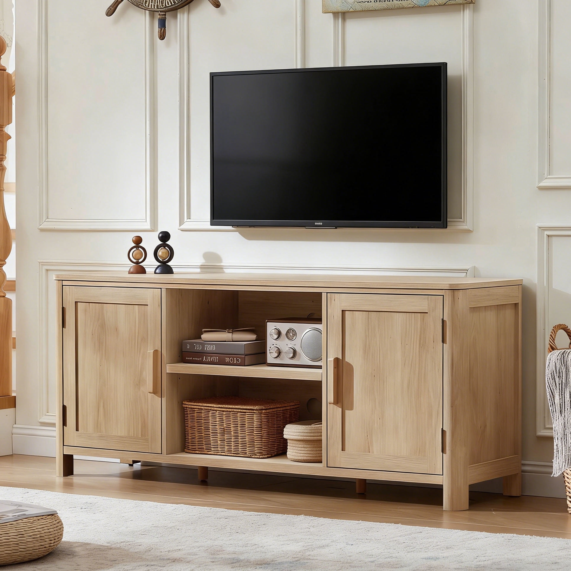 Joaxswe Farmhouse TV Stand for 65 inch TVs, Rustic Entertainment Center TV Cabinet Stands, Wooden Media Console Cabinet for Living Room, Bedroom