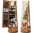 thumbnail image 1 of Joaxswe Fluted 360° Swivel Jewelry Cabinet with Full Length Mirror Modern Adult Accessory Armoire with Rear Storage Shelves, Tea Brown, 1 of 9